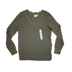 Gap Olive Green V-Neck Sweater Small NWT Cotton Blend Knit Soft Spring Layer